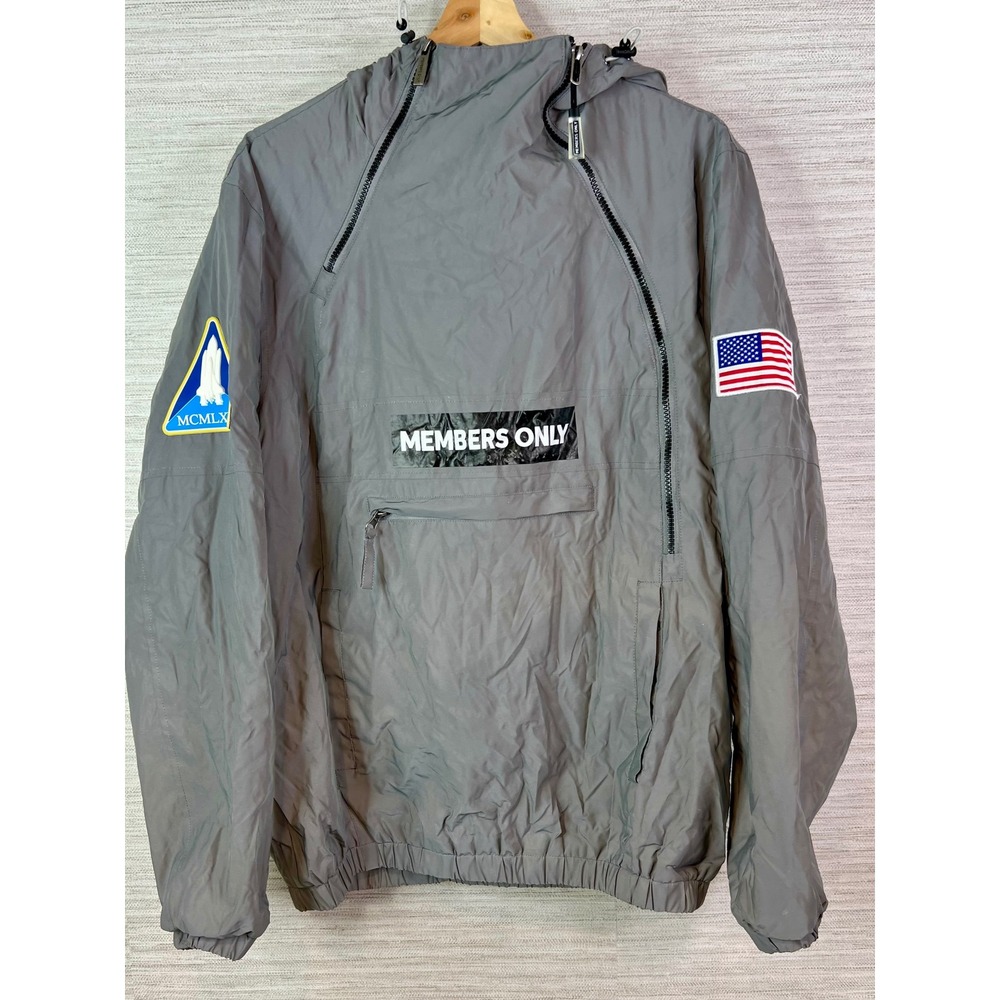 Members Only Sport Mens NASA Anorak Windbreaker Jacket Grey Space Shuttle M